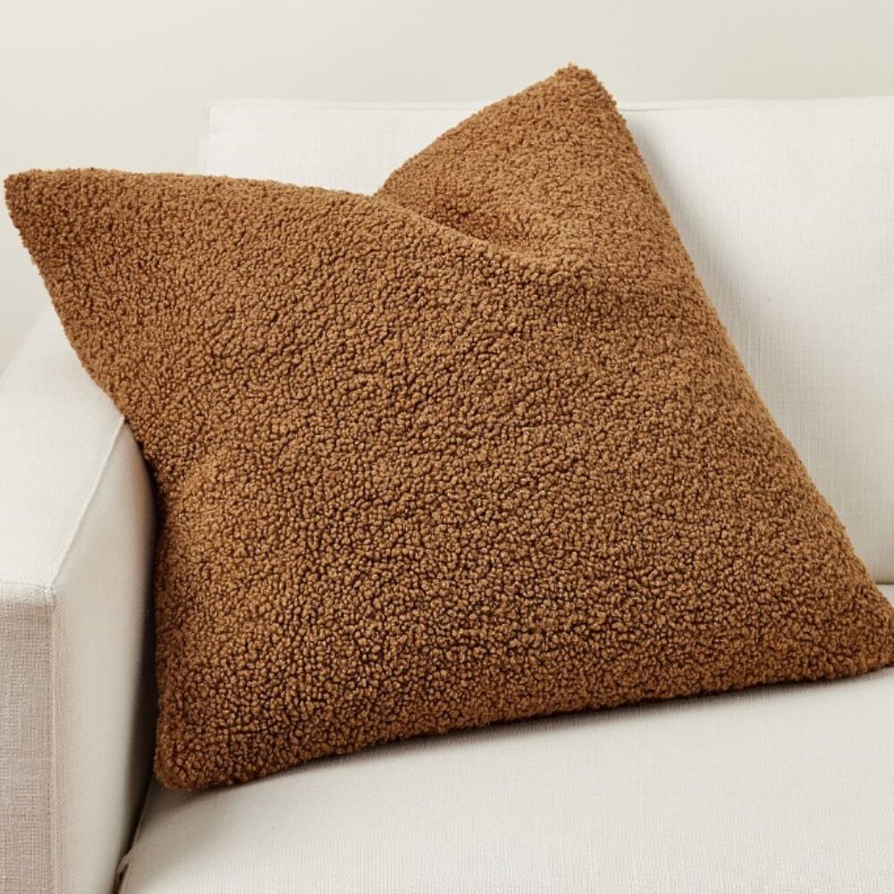 Pottery Barn Faux Fur Teddy Pillow Cover, 20", Tobacco Brown